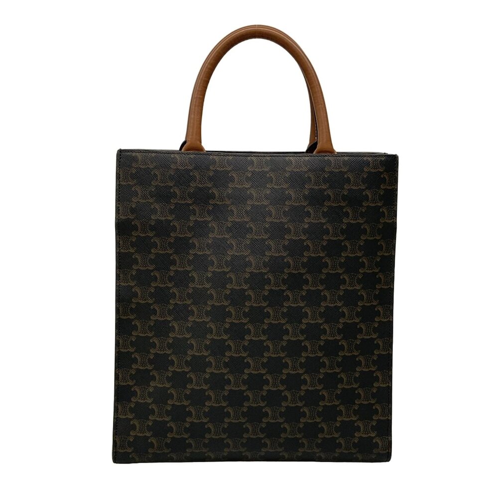 Celine Small Vertical Cabas Tote Bag Black Brown Triomphe Canvas Calf Skin - Picture 3 of 15